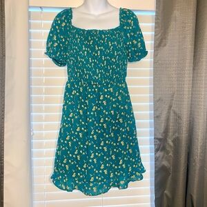 Teal Floral Print Juniors Women’s Dress